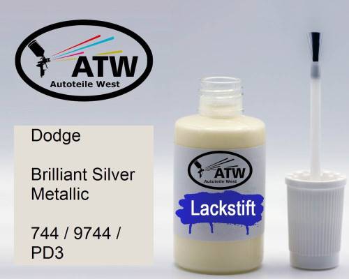 Dodge, Brilliant Silver Metallic, 744 / 9744 / PD3: 20ml Lackstift, von ATW Autoteile West.